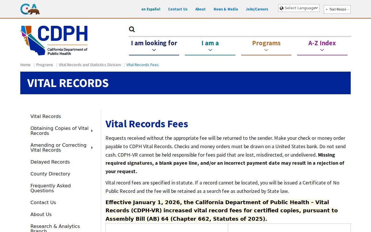 Folsom previous residents California vital-record fee information